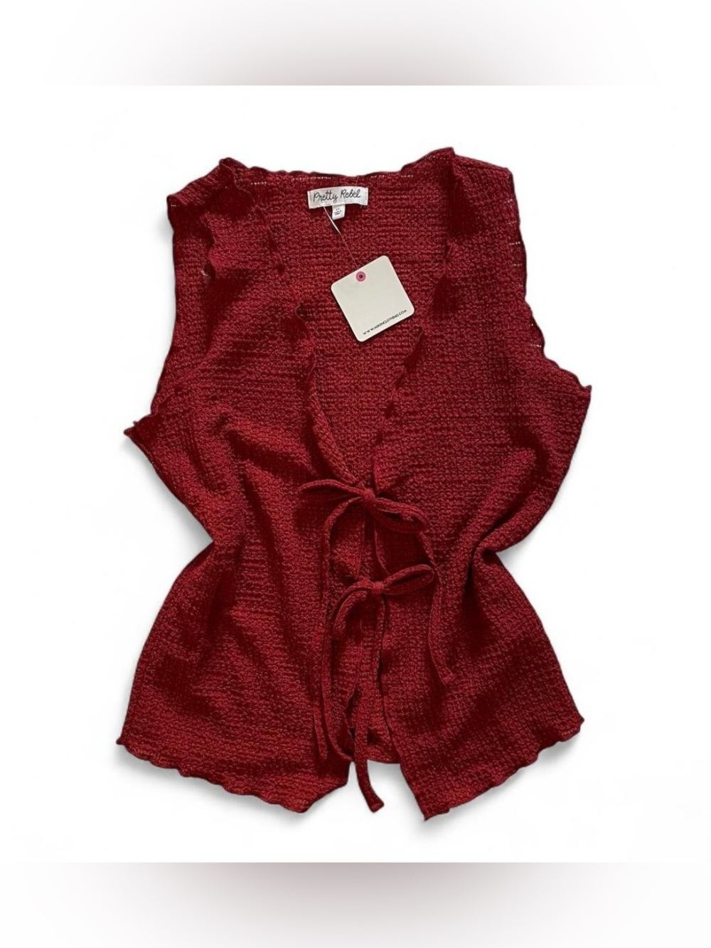 Pretty Rebel Auburn copper burgundy tie-up layering top scalloped trim XS New